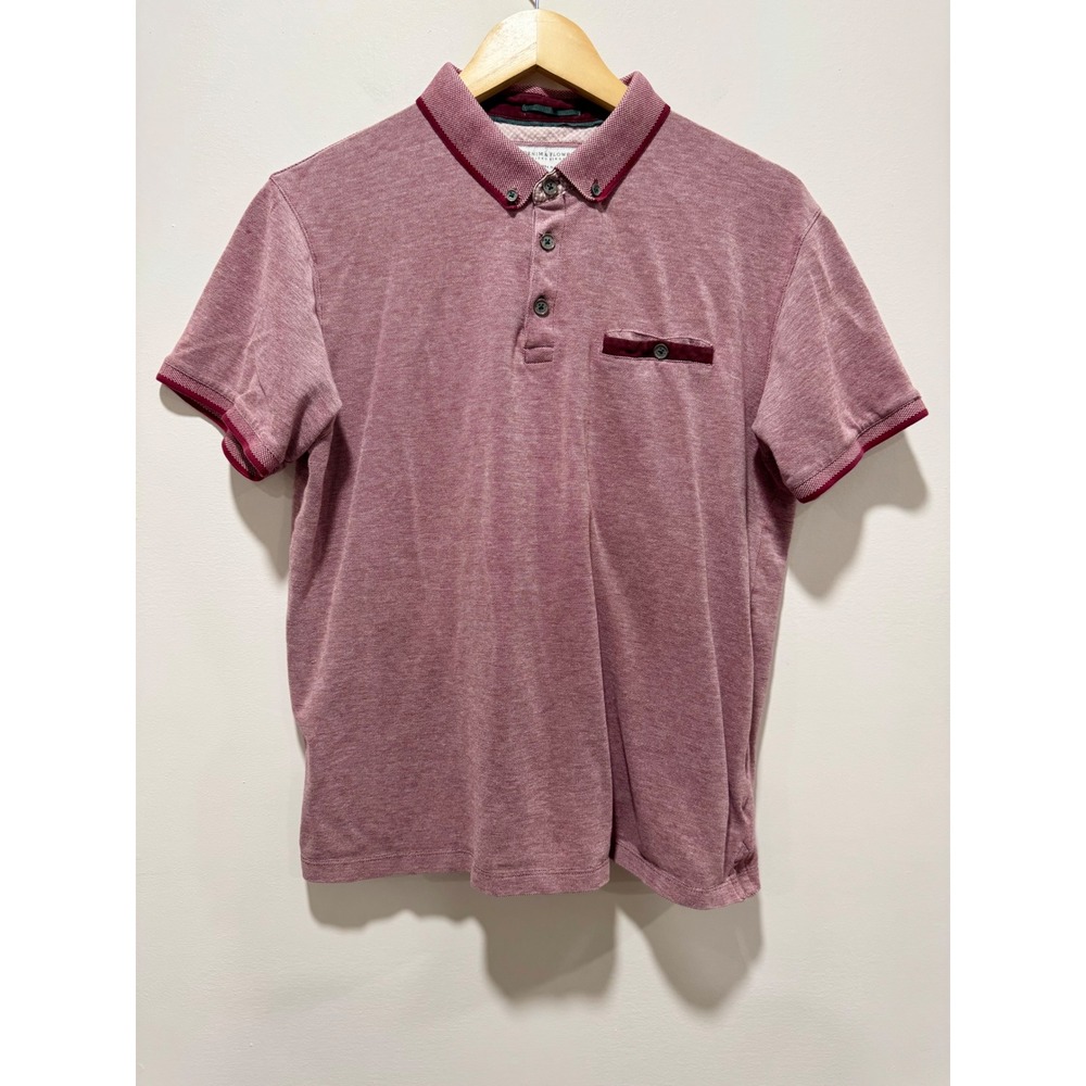 Denim & Flower Ricky Singh Mens XL Polo Shirt Burgundy Short Sleeve Textured
